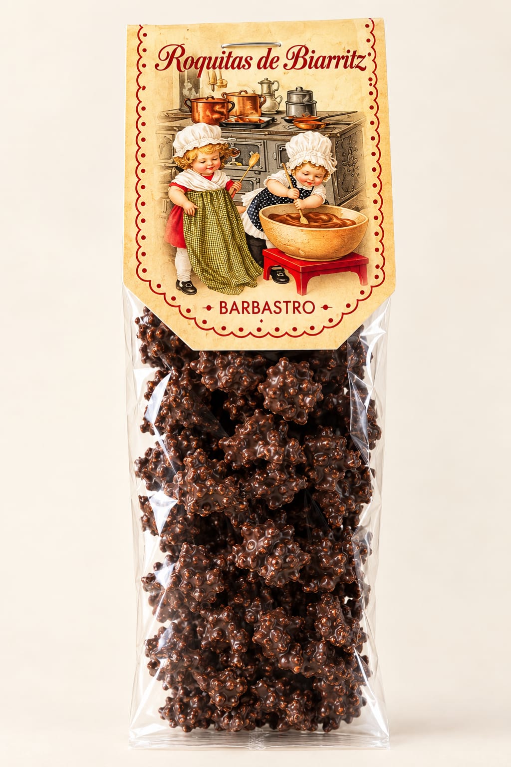 Bolsa de Roquitas de Biarritz con la etiqueta ilustrada de Barbastro